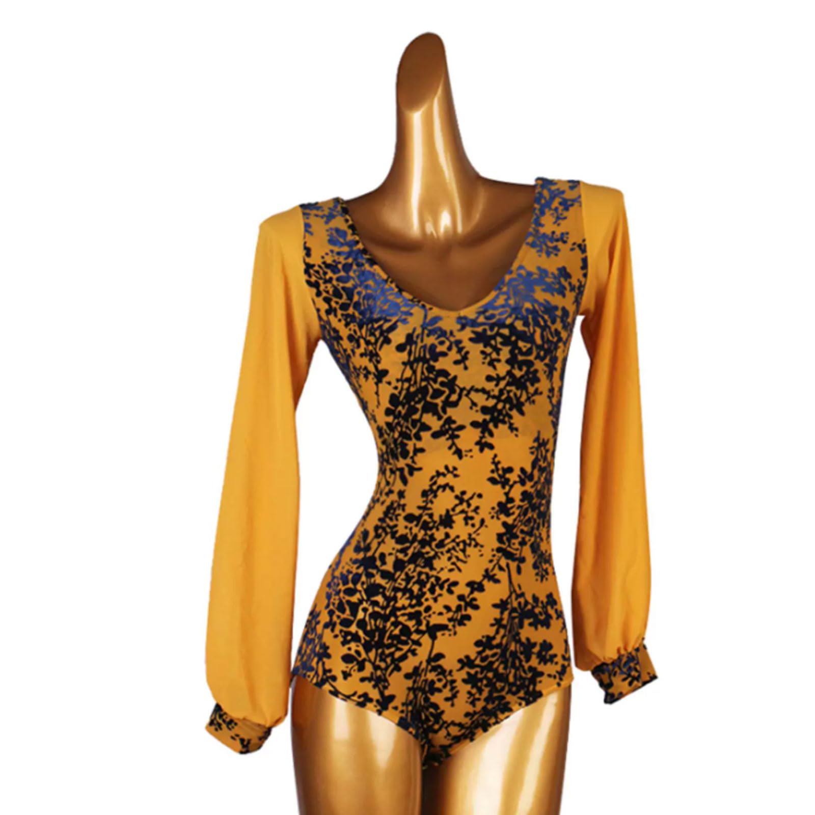 Abito da Ballo Latino da Donna Stampato Abbigliamento da Prestazioni di Ginnastica Yoga Top a Body Cha Cha Waltz Body per Salsa Tango Costumi Pratica del Sala da Ballo