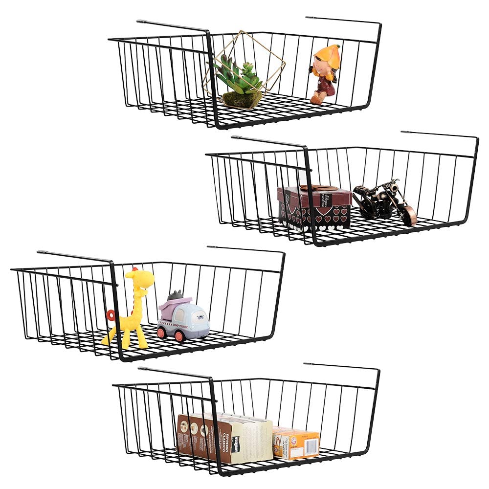Buy Under Shelf Basket 4 Pack Hanging Under Shelf Storage Organizer Black Metal Wire Grid Under