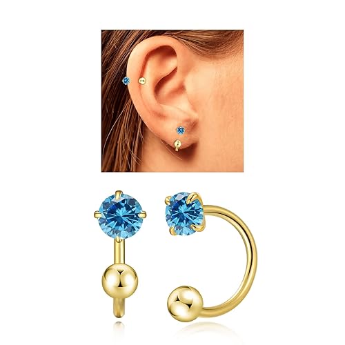 Miniatura 1 de Huggie Half Hoop Earrings for Women Girl Tiny Cartilage Earring Birthstone Stud Earrings For Women Hypoallergenic Stud Earrings Cartilage Earring