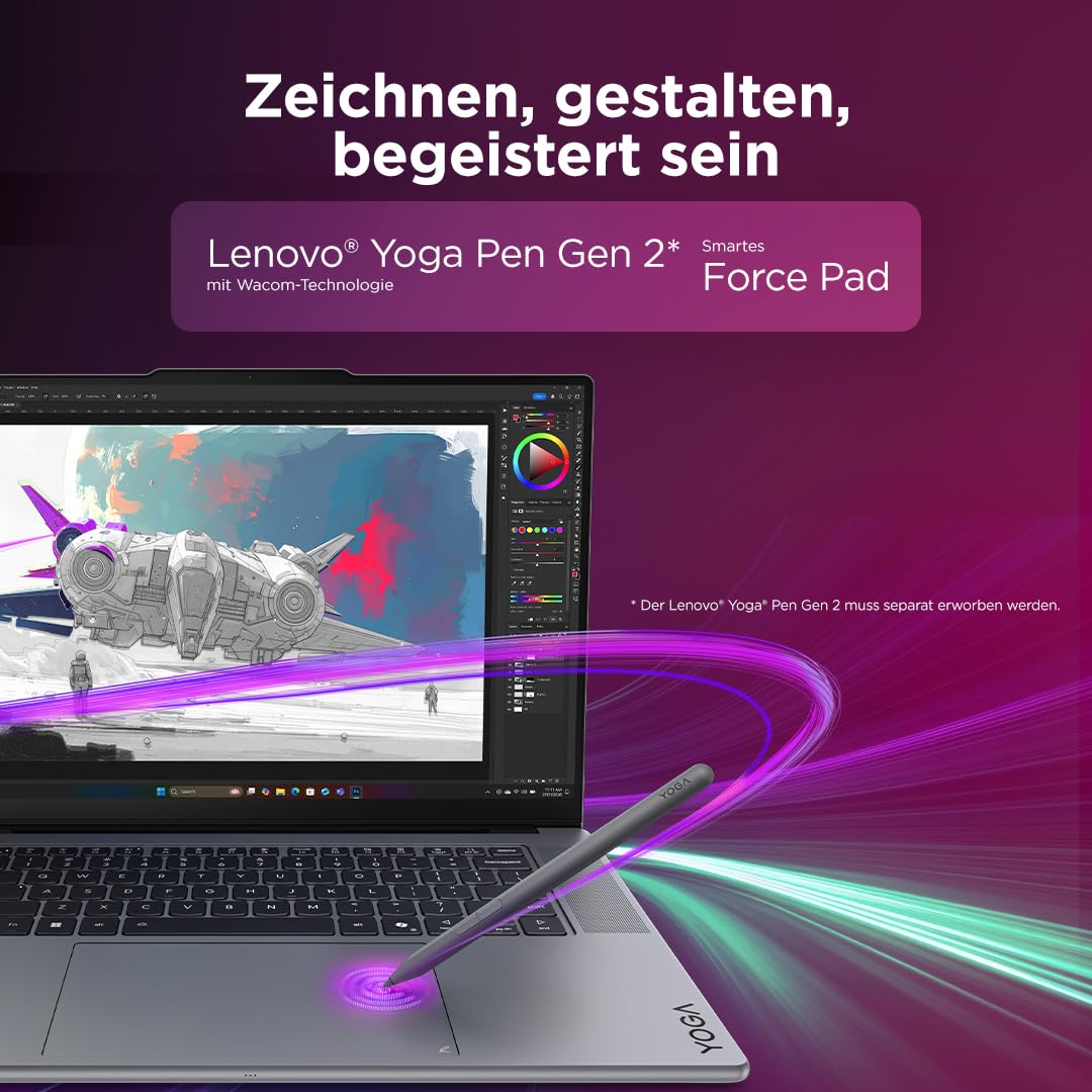 Lenovo Yoga Pro 9i Aura Edition Laptop | 16"3.2K OLED Touch Display | Intel Core Ultra 9 386H | 32GB RAM | 1TB SSD | NVIDIA GeForce RTX 5060 | Windows 11 | QWERTZ | Thunder Grau | 3 Jahre Premium Care