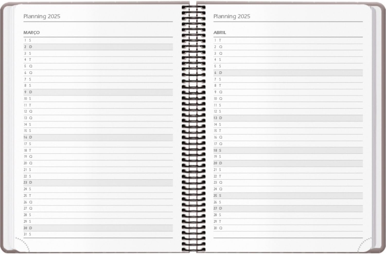 Dohe - Portuguese 2025 Diary – Day by Page, A5 Size (14 x 20 cm), 12 Months January to December, Ring Closure, Yearly Planner, Office Supplies – PORTO Brown