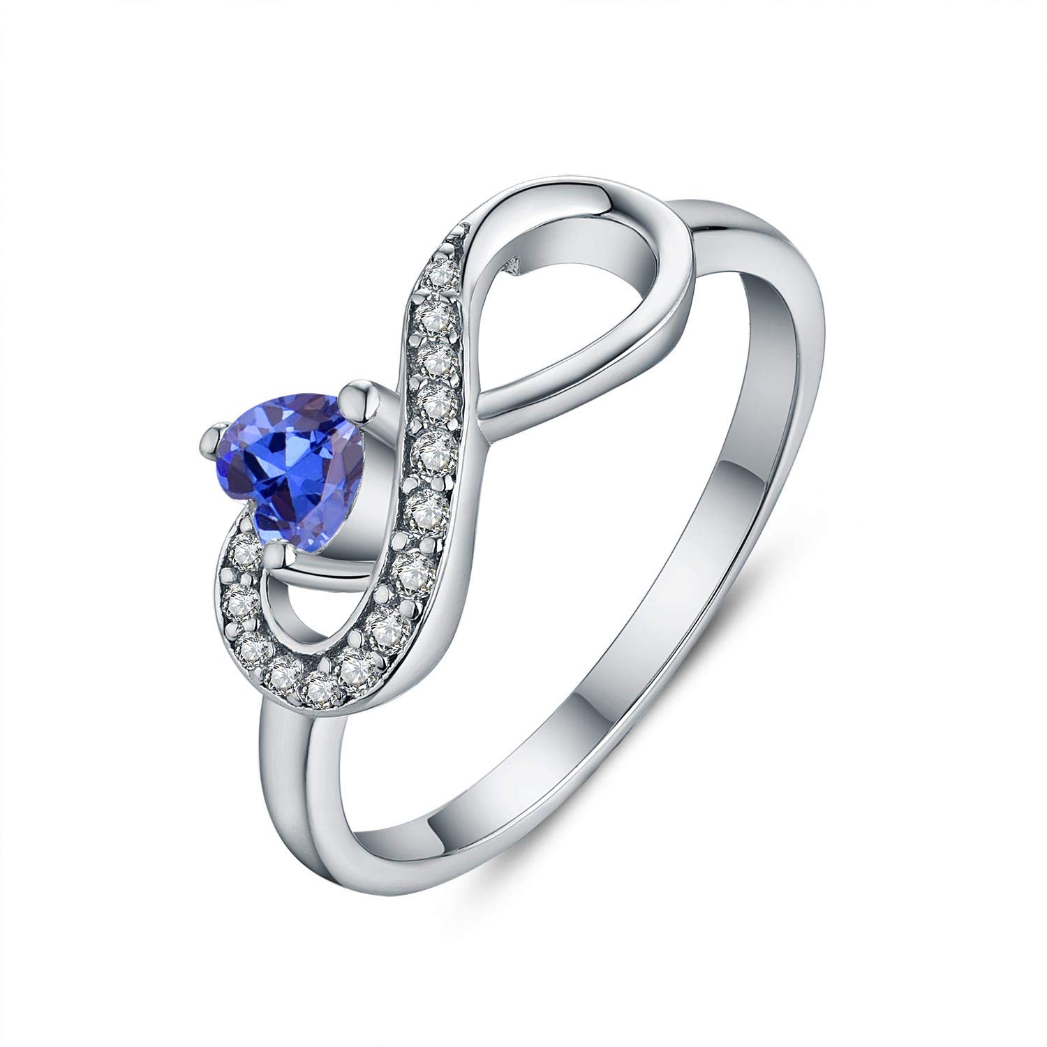JO WISDOM Mujer Anillo Infinito de Compromiso de Plata 925 Mujer con Circonita 3A,Anillo Piedra de Nacimiento