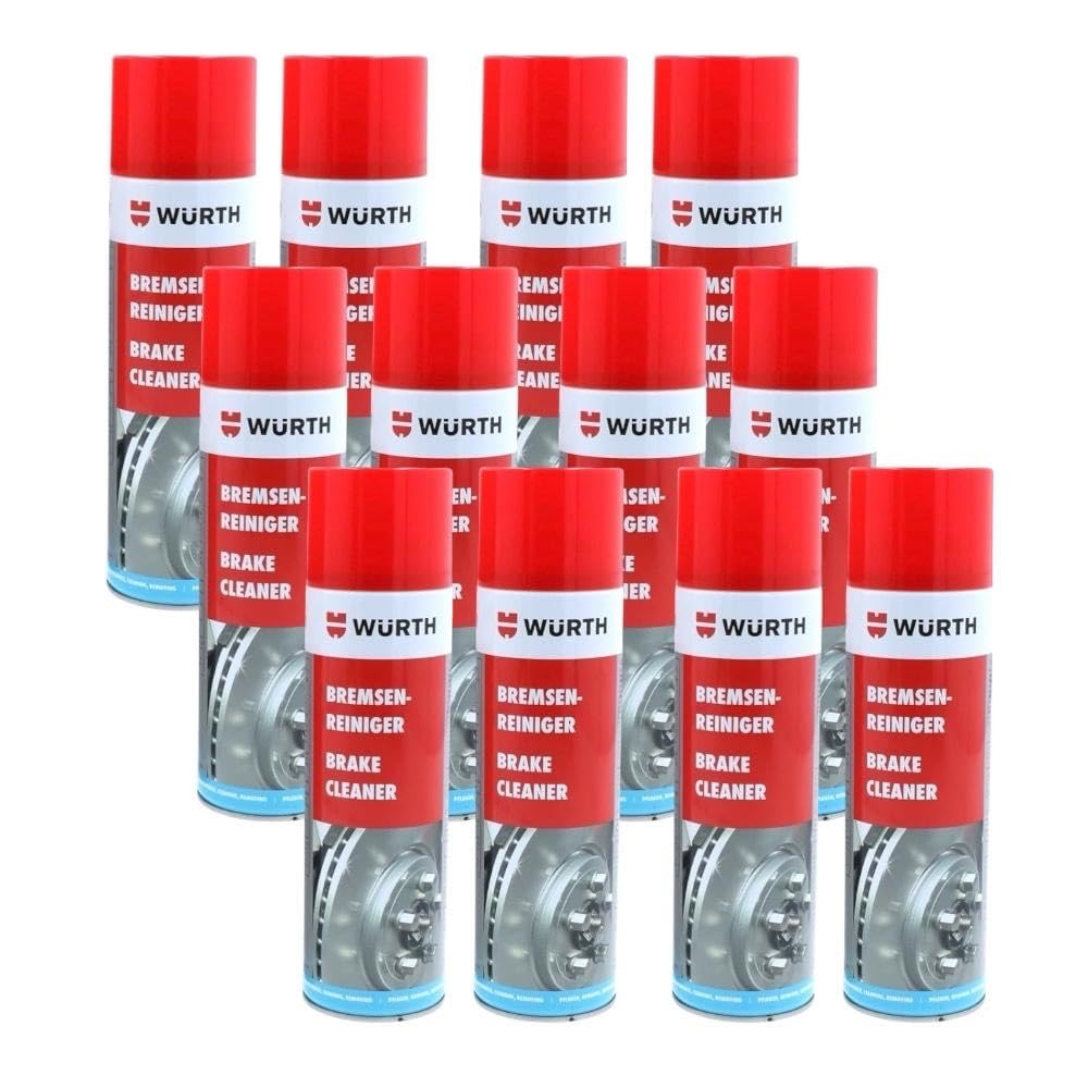 WURTH Limpiador de Frenos 500 ml – Pack de 12 Unidades – Spray Profesional para Limpiar Frenos, Embragues, Motores y Piezas Metálicas – Ref. 08901087