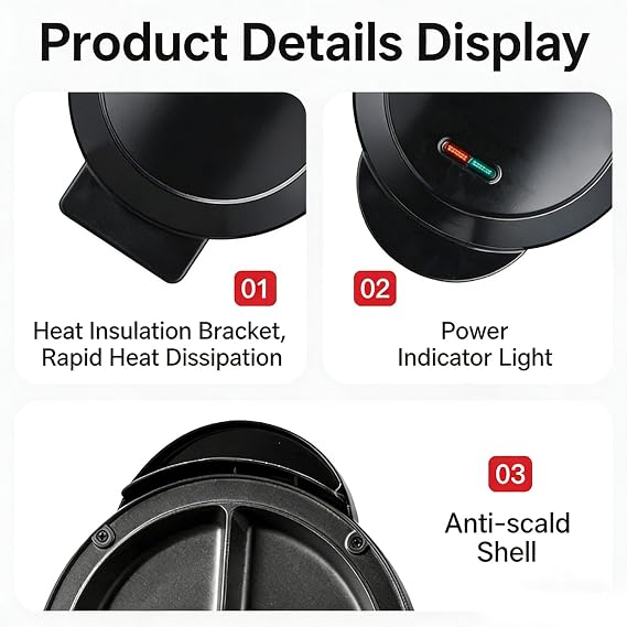 Dual-Zone Electric Omelette Maker Nonstick 6.3 Dual Individual Pans with Indicator Lights Anti-Slip Base Anti-Scald Handle Quick, No-Flipping