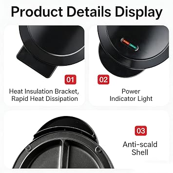 Dual-Zone Electric Omelette Maker Nonstick 6.3 Dual Individual Pans with Indicator Lights Anti-Slip Base Anti-Scald Handle Quick, No-Flipping
