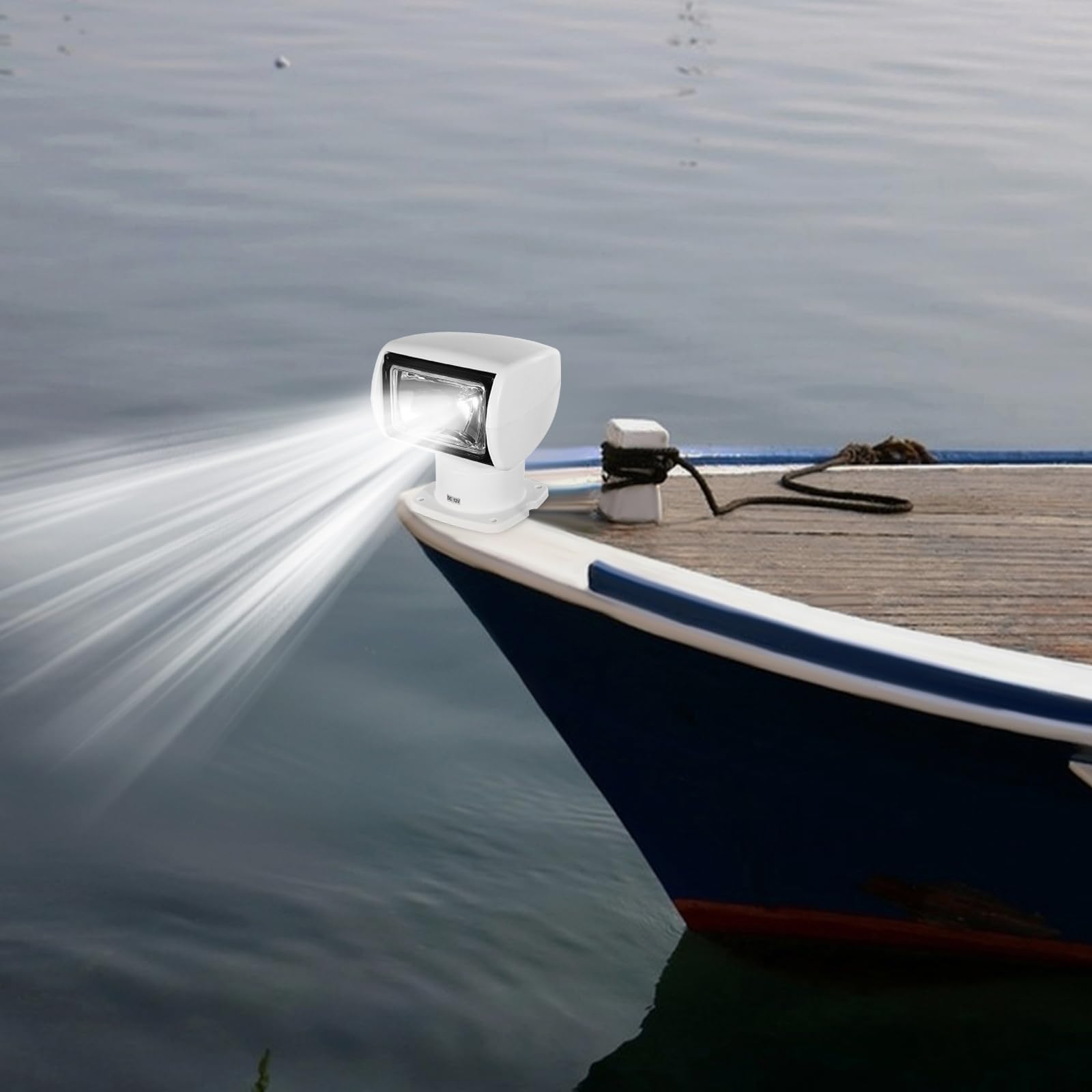 LED Suchscheinwerfer mit Fernbedienung 100W Boot Suchscheinwerfer, Scheinwerfer Boot 3200K 2500 Lumen, Bestrahlungsabstand 800m, 360° Links/Rechts Rotation, 72° Auf/Ab Rotation (Weiß)