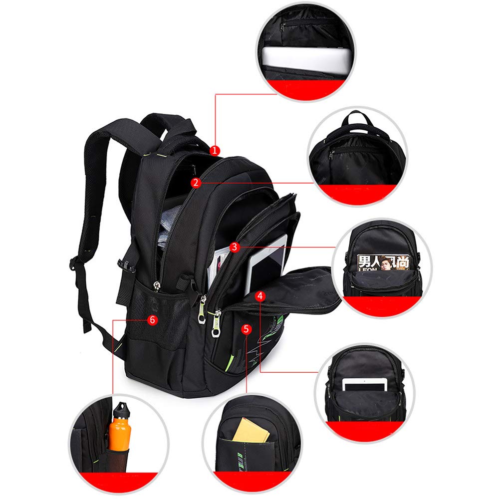 Mochila escolar Mochila para niñas Niños Adolescentes, primarios/secundarios/universitarios Estudiantes Satchel Book Tela Oxford impermeable Bolsa para computadora portátil (black2)