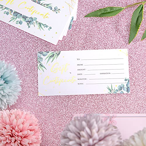 image for Chuangdi 100 Pcs Blank Gift Certificate for Business Green Plant Gold 