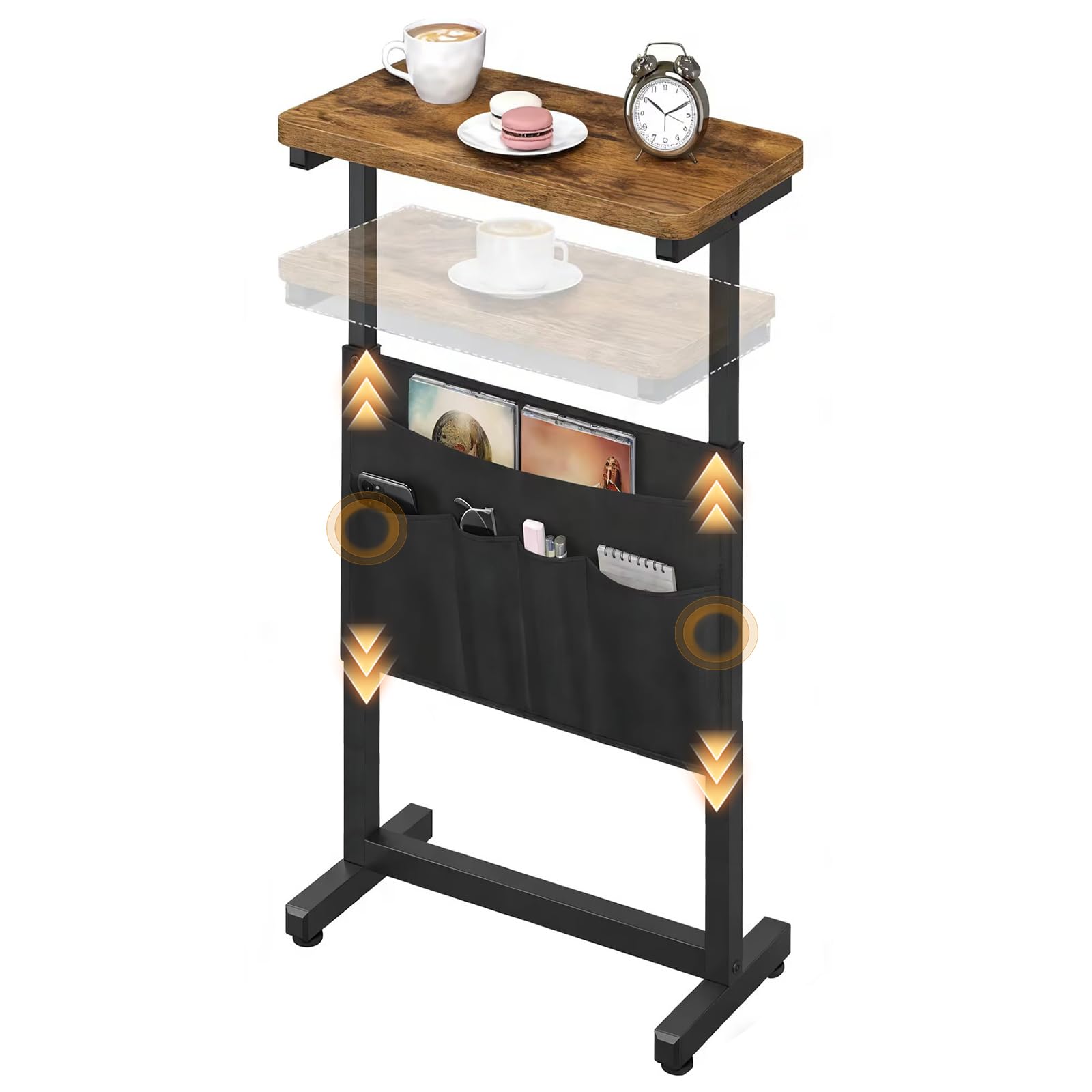 YATINEY Side Table, End Table, Small Couch Table, Sofa Table Adjustable Height, Drink Table for Living Room, Bedroom, Rustic Brown and Black ET40BR
