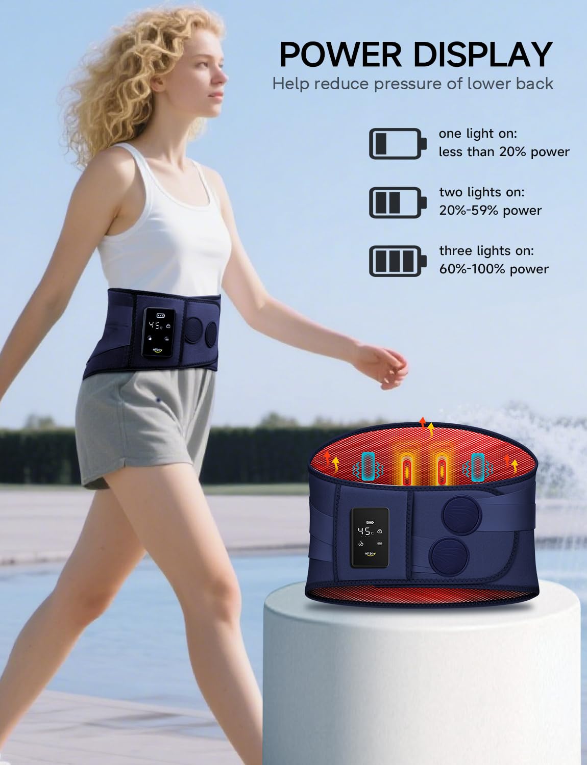 ALLJOY 67" Cordless Heating Pad for Back Pain Relief FSA Eligible HSA, Portable Lower Back Massager with 3 Heat 5 Vibration, Wireless Heating Pad for Cramps,Rechargeable Back Support Heat Massage Belt: Blue