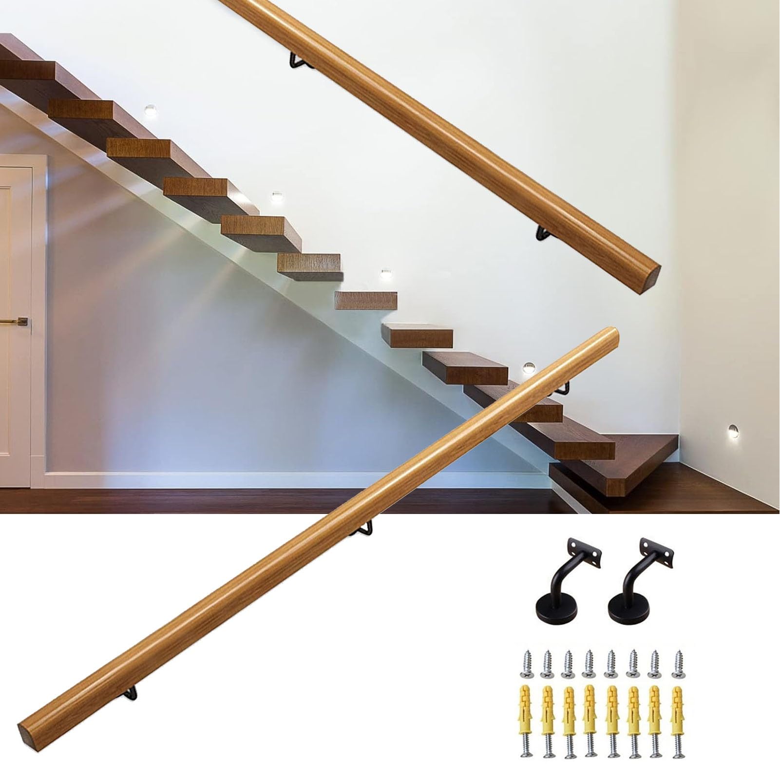 Gaommini Stairs Banister Hand Rails with Complete Set | Anti-Slip Stair Railing for Indoor Outdoor Elderly Loft Porch Deck | Handrails for Staircase 30cm~450cm(13ft/390cm)