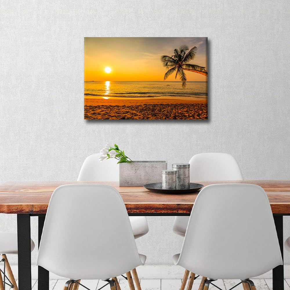 TISHIRON Canvas Wall Art for Bedroom Sea Sunset Wall Paintings for Living Room Coastal Beach Office Modern Wall Art Ocean Pictures Print On Canvas Giclee Framed Ready to Hang - Image 3