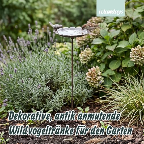 Relaxdays Vogeltränke, HxBxT: 93 x 19,5 x 17 cm, Gusseisen, stehend, Futter- & Wasserschale für Vögel, Blütenform, braun