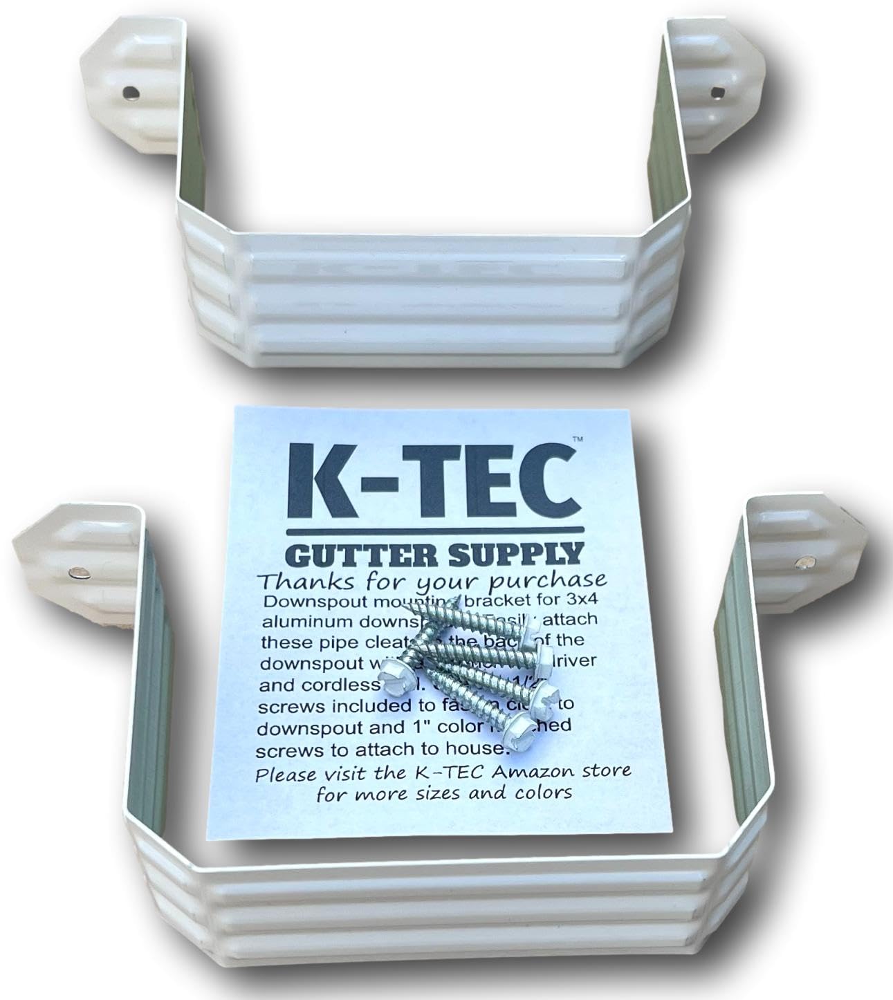 K-TEC GUTTER SUPPLY Downspout Straps (3"x4" downspout, High Gloss White) Aluminum Mounting Bracket with Color Matching 1" Screws