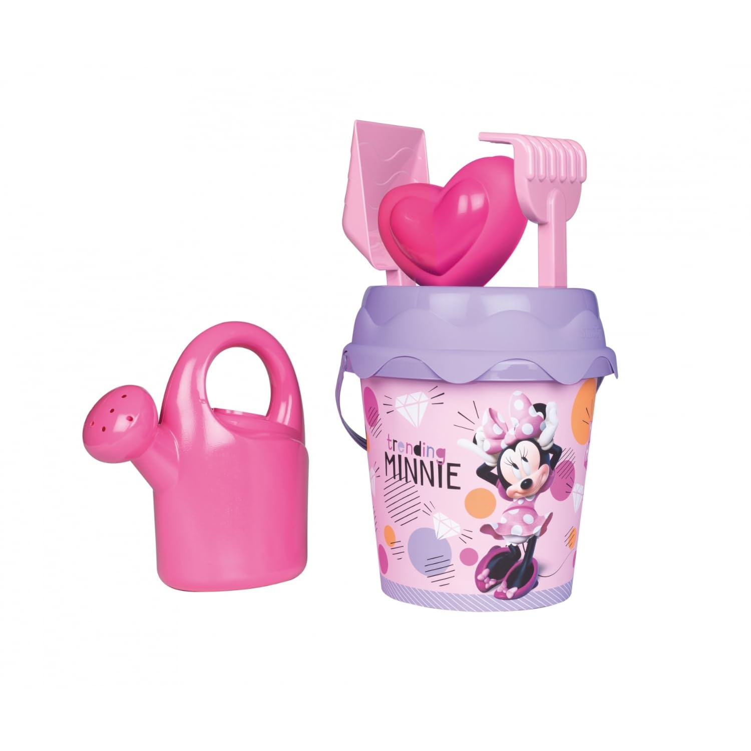 Smoby - Minnie - Filled Bucket Watering Can - Sieve, Rake, Shovel, Watering Can Sand Mold - From 18 Months - Made in France