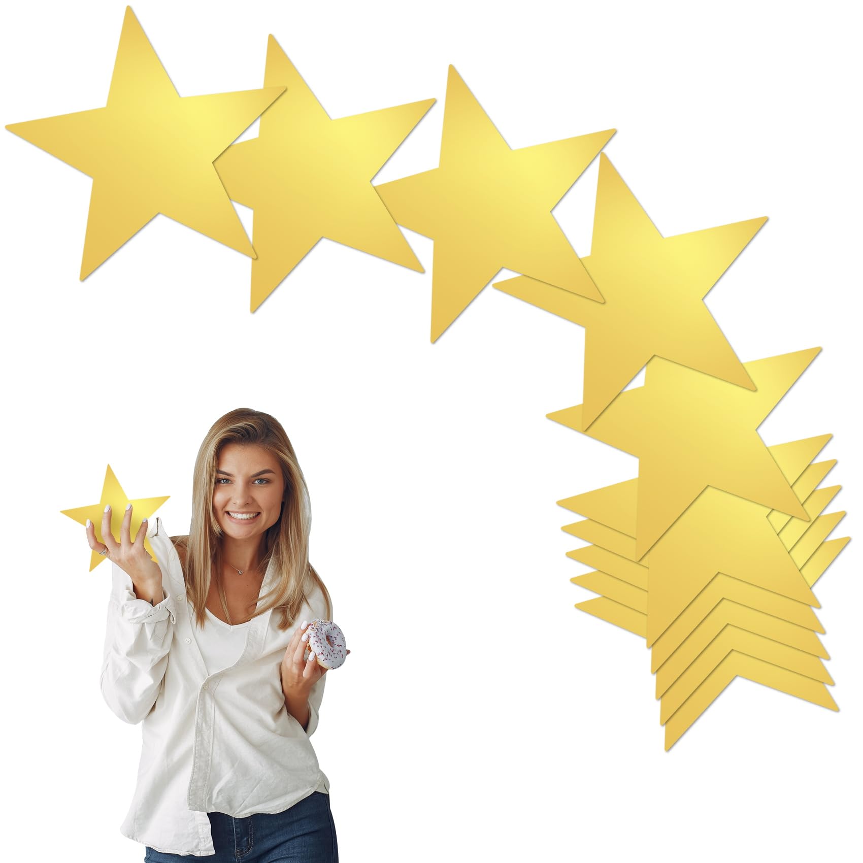 10 Pcs Paper Stars, Gold Star Cutouts, 6 Inch Double Printed Foil Star Confetti for Wedding, Party Decorations (Gold, 10)