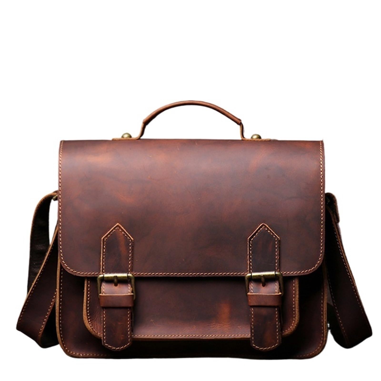 Bolsos de mensajero retro cuero auténtico for hombre y mujer, bolso hombro piel vaca natural, cruzado informal, bolsos Cambridge lujo Para Negocio Colegio Trabajo Café