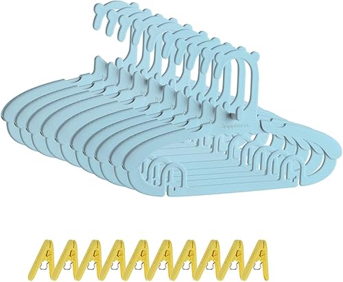 Paquete de 10 perchas para bebé para armario de guardería con 10 clips múltiples (azul), ganchos antideslizantes extensibles para niños pequeños,