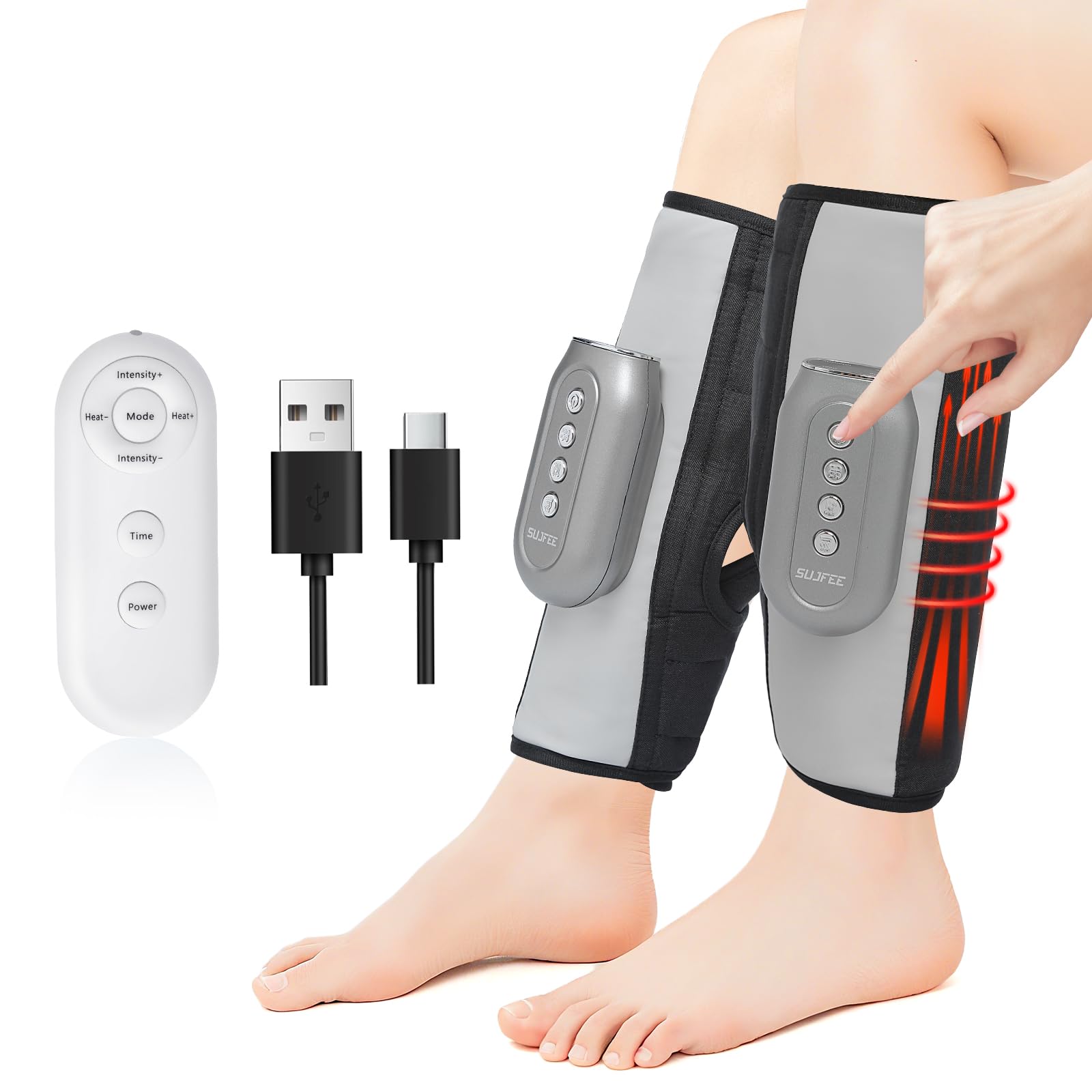 Inalámbrico Masajeador de Piernas con Compresión de Aire para Circulación y Alivio del Dolor | Control Remoto | 3 Modos + 5 Intensidades | Autoparada 15min (par)