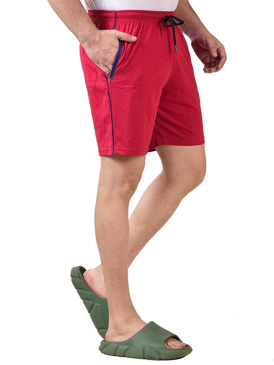 Men's Shorts, Light Blue with Black Stripe, Drawstring Waist, Casual Sports Wear with Side Pockets, Back Pockets, Pack of 1 Half Pant-image-29