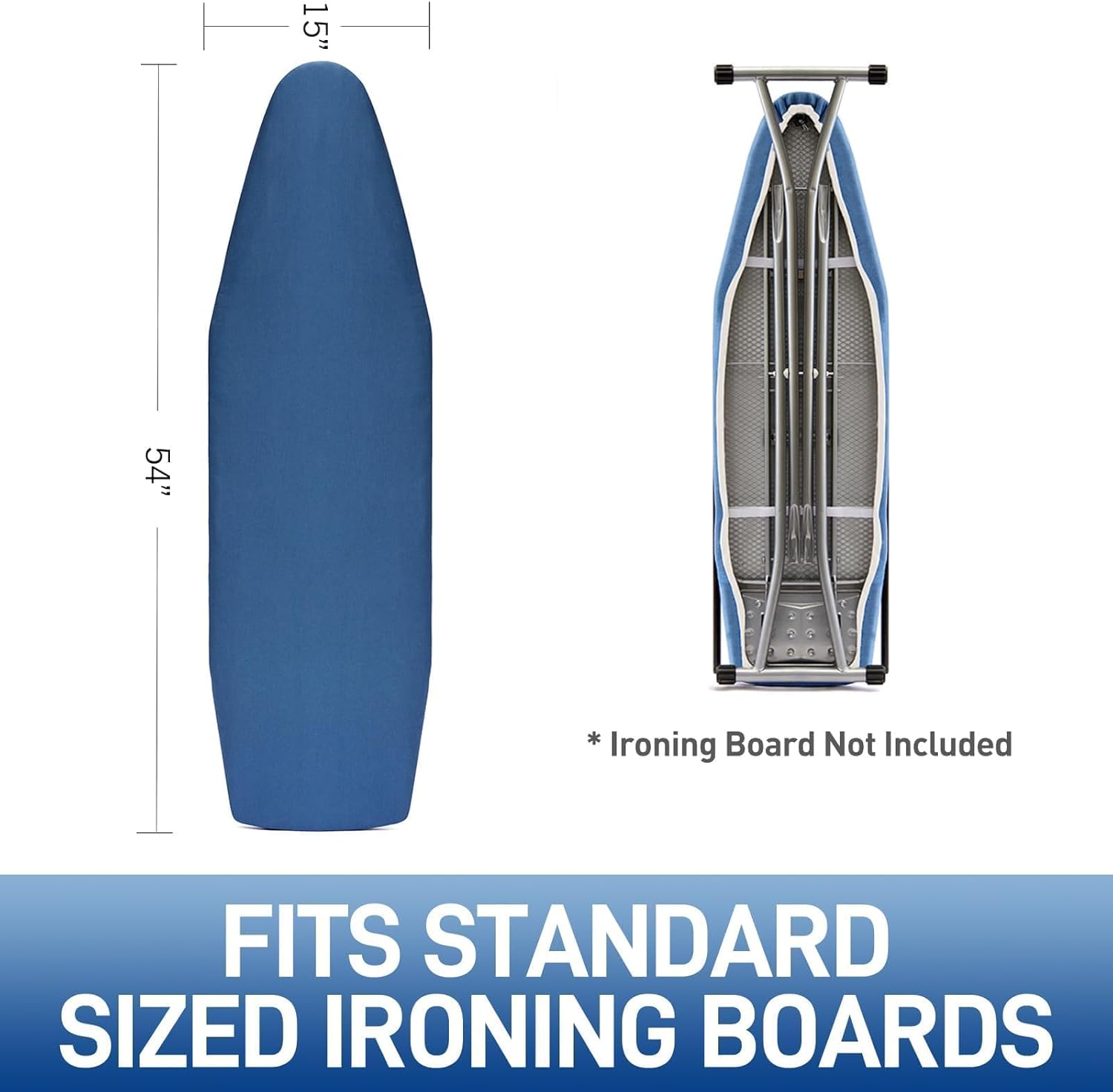 Ironing Board Cover and Pad Standard Size 15x54 inch, Silver Coated Scorch Resistant Ironing Board Cover with Hook and Loop Fasteners, Drawstring Tightening, Thick Padding, Easy Fit - Blue