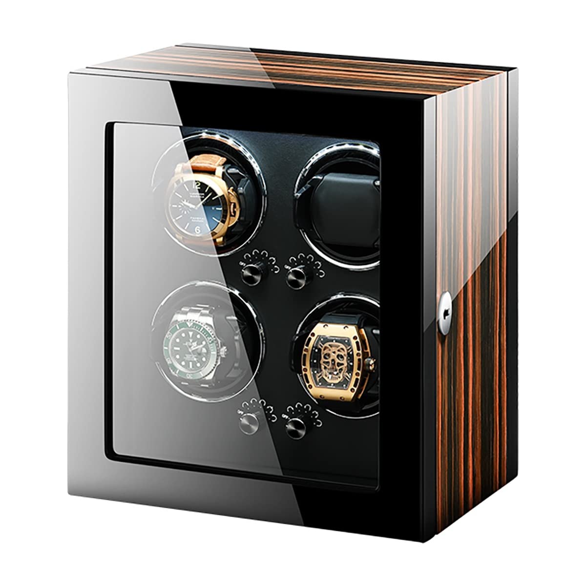 Caricatori Automatici per Orologi per 1/2/4/8 Orologi Scatola Porta Orologi con Cuscinetto Flessibile per Orologi con Luce LED e Motore Silenzioso Custodia per Orologi da，4+0