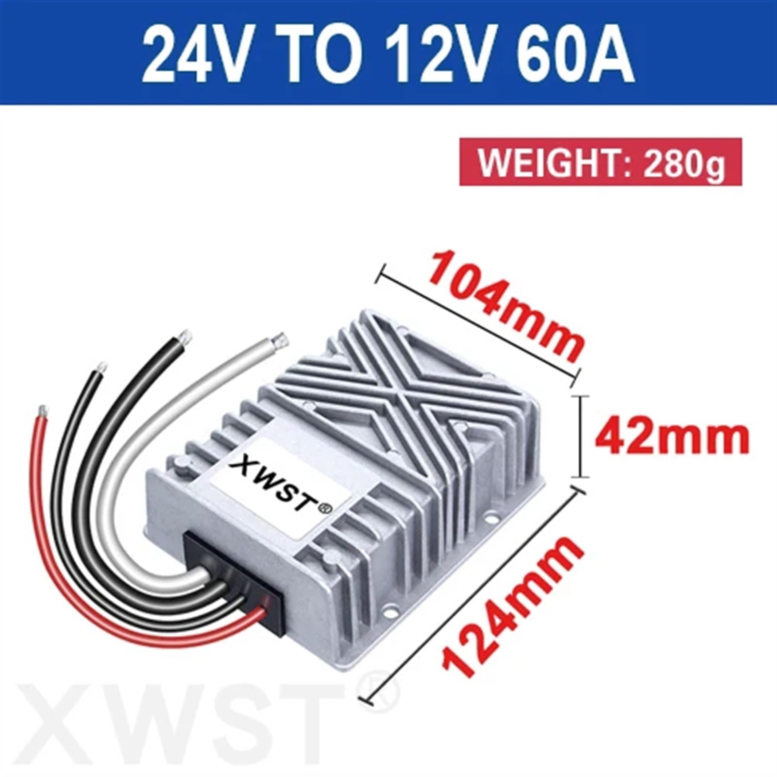 Przetwornica mocy DC 24 V na 12 V, 10a do 100a, reduktor napięcia od 24 do 12 V (60A Aluminum 124)