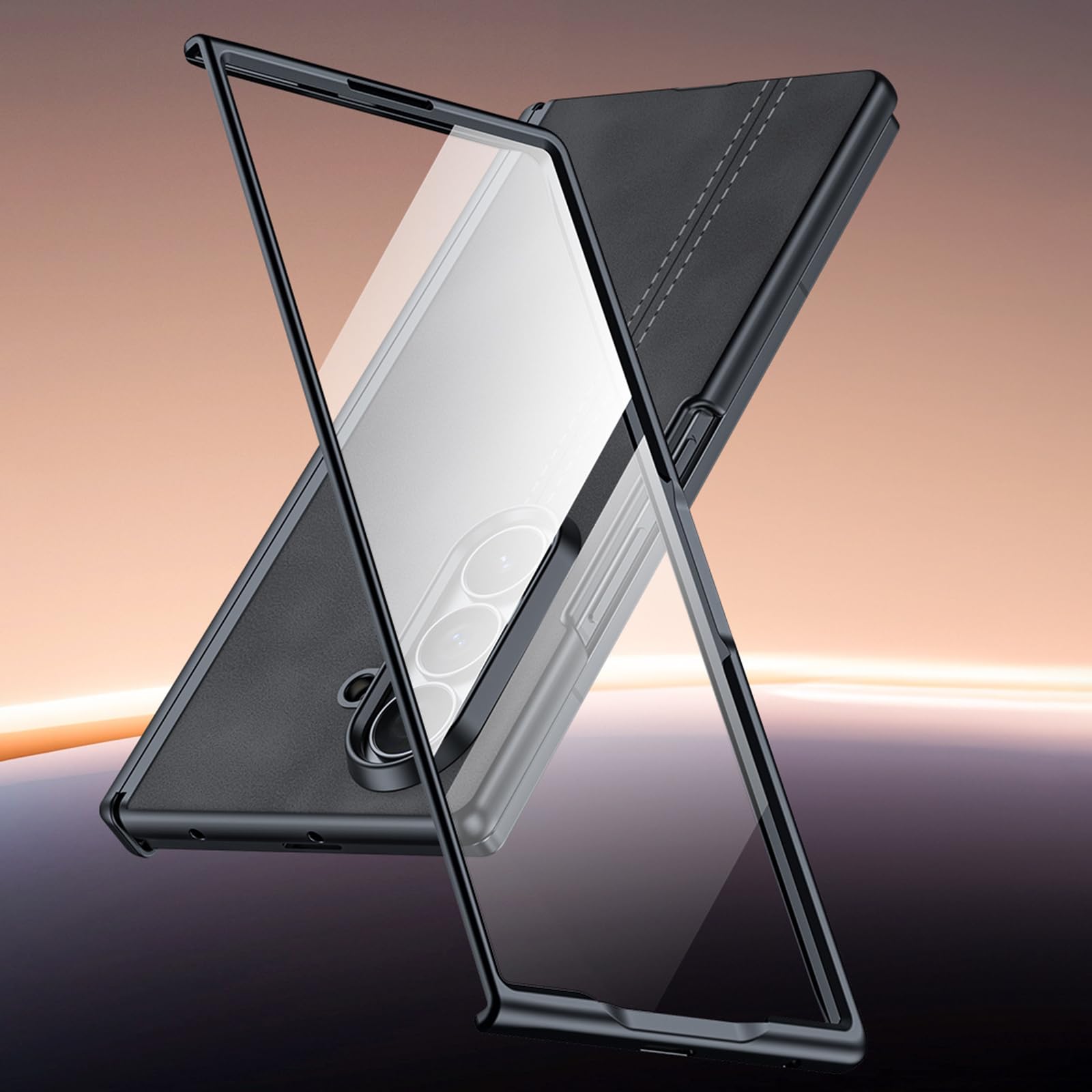 Funda Delgada For Samsung Galaxy Z Fold 8 Ultra, Funda Protectora De Pantalla Antimirones con Bisagra Todo Incluido, Funda De Cuero Antideslizante Retro(Black)