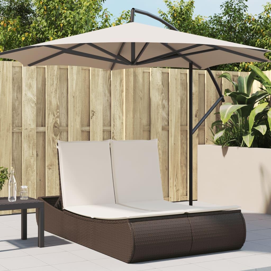 Lettino Prendisole doppio in Polyratan Marrone con Cuscini sfoderabili e lavabili, Divano letto da esterno con schienale regolabile 3 posizioni, 280kg 110x200x75cm, giardino terrazza piscina