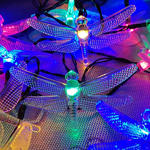 Tebocr Dragonfly Solar String Lights Outdoor 16 Feet 20 Led Multicolor Waterproof Solar Powered Fairy Lights 8 Modes Decorative Lights For Patio Garden Yard Fence Wedding Christmas Party #TOP2