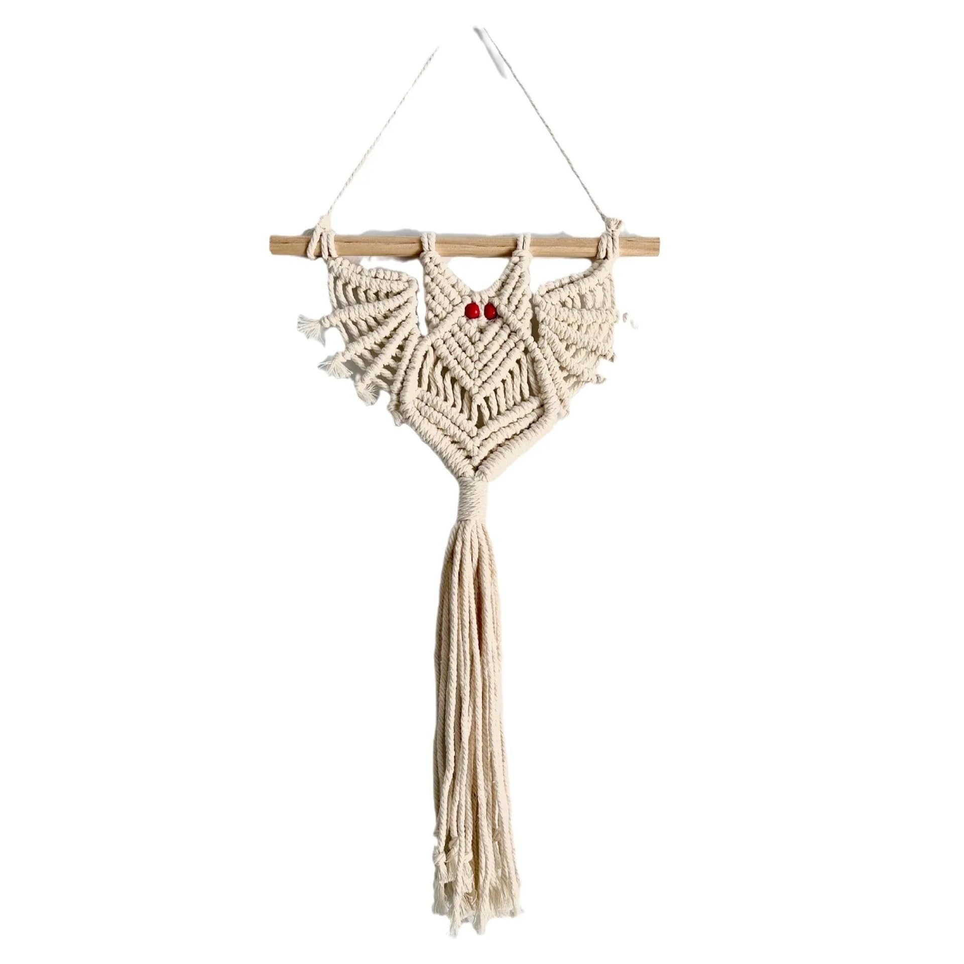 FGUJSUR Tapestry Wall Hanging Halloween Hanging Decoration Cotton Rope Wall Hand Woven Bat Tapestry Pocket Boho Decor(Color 02)