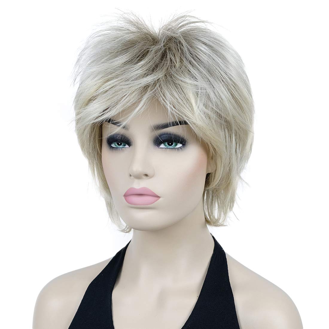 Lydell Short Layered Shaggy Wavy Full Synthetic Wigs (R12-26 Blonde Mix), 8" - Image 3