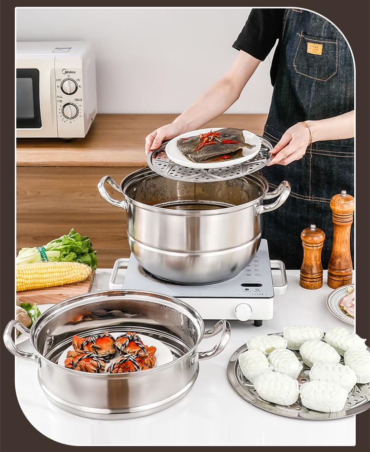 Amazon | FLYILIA 蒸し器付鍋 二段蒸し器 三段蒸し器 ステンレス