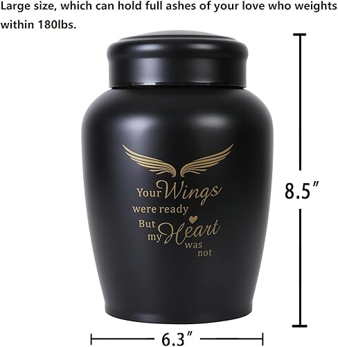 Miniatura 2 de Urnas para cenizas para adultos, macho, grandes, de 8.6 pulgadas hasta 180 libras, urnas de ángel negras para cenizas humanas, papá masculino,