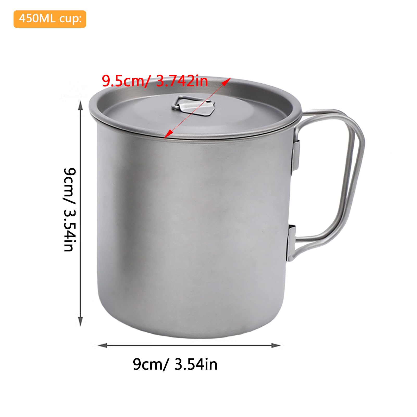 Juego de 2 Tazas de Titanio- Taza Ligera de Titanio para Acampar Al Aire Libre con Asa Plegable, Capacidad de 450ML y 750ML para Aventuras Al Aire Libre Senderismo y Viajes