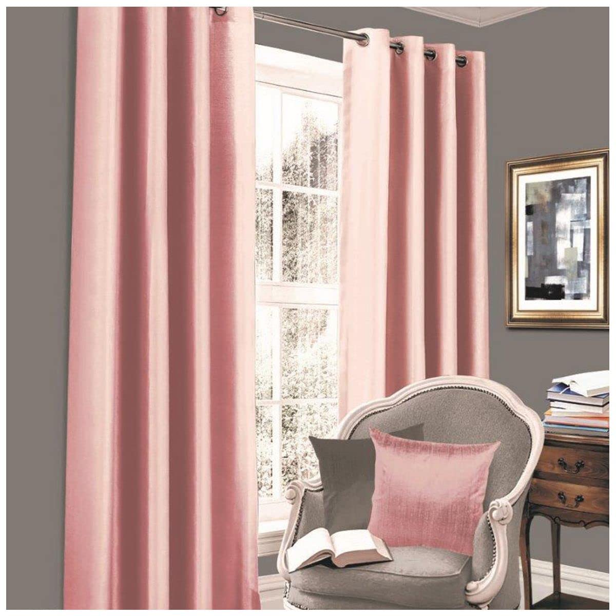 GC GAVENO CAVAILIA Fully Lined Blackout Curtain Eyelet Top Ring Drapes, Energy Saving Opaque Curtains, Blush Pink, 90X90 Inch