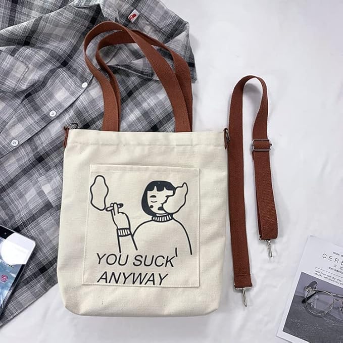 Image of Cotton Tote Bags for Women, College Bag for girls With Inner & Outer Pockets, Utility Tote bags for Shopping, Travel & Daily use