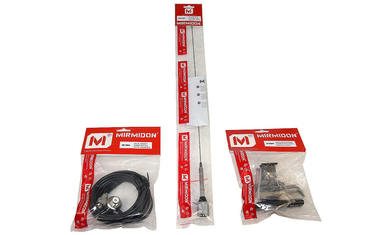 KILO-50V-KIT2 Antena movil con muelle y conector PL MACHO VHF 136-174 Mhz + soporte vehículo SP100 + cable antena BA55M
