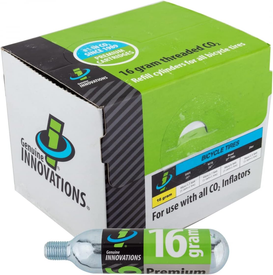 Genuine Innovations 16g Threaded Co2 Refills, 20/Tub