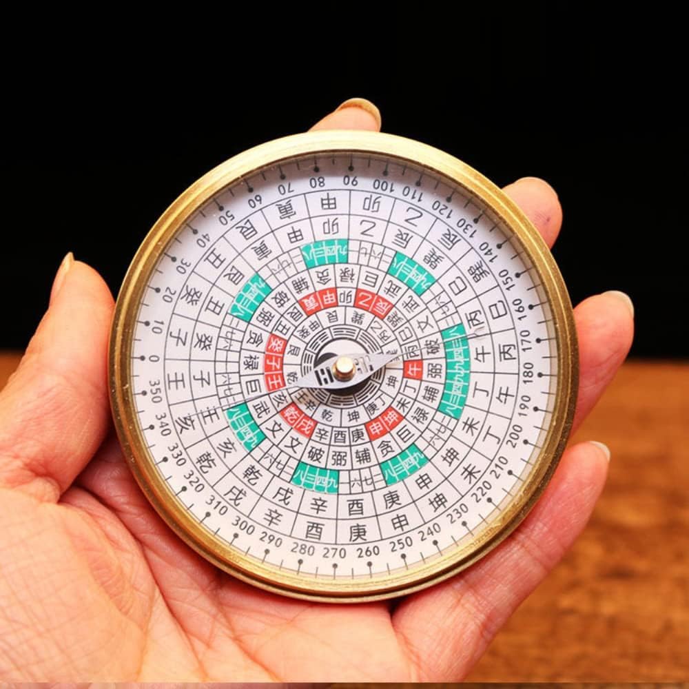 Ancien compas Feng Shui, outil de navigation Boussole en laiton Luopan de 8 cm avec étui