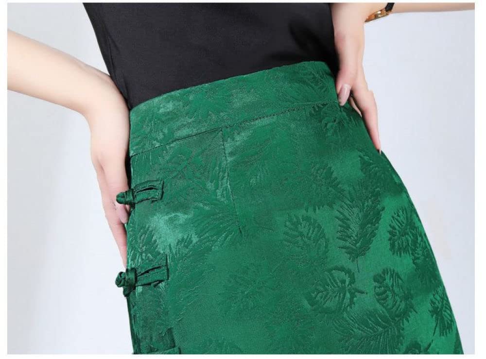 Gonne Da Donna,Gonna Longuette Da Donna Verde A Vita Alta Gonna Dritta Con Spacco Jacquard Nazionale A Vita Alta Fianchi Con Cerniera Avvolta Sottile Gonne Lunghe Eleganti A-Line Per Ragazze Signore