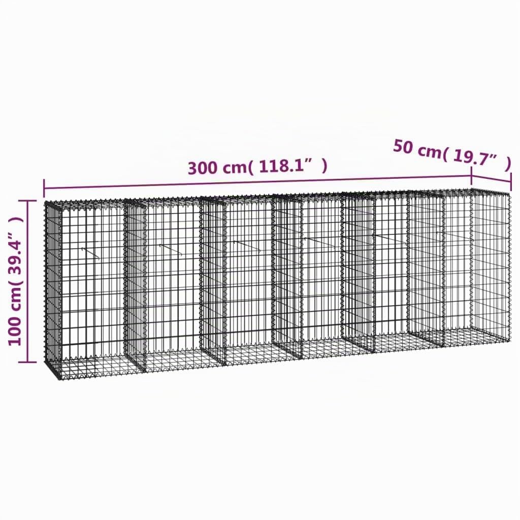 vidaXL Mur en gabion avec couvercles Acier galvanisé 300 x 50 x 100 cm