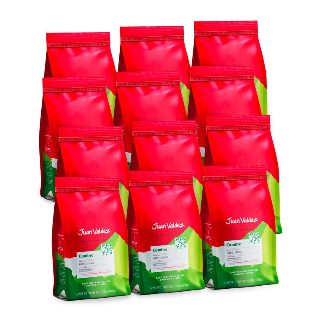 Juan Valdez Cumbre, Café Molido Tostión Fuerte, Notas a Uva Semiseca, Cocoa y Té, 250g (Pack x 12)