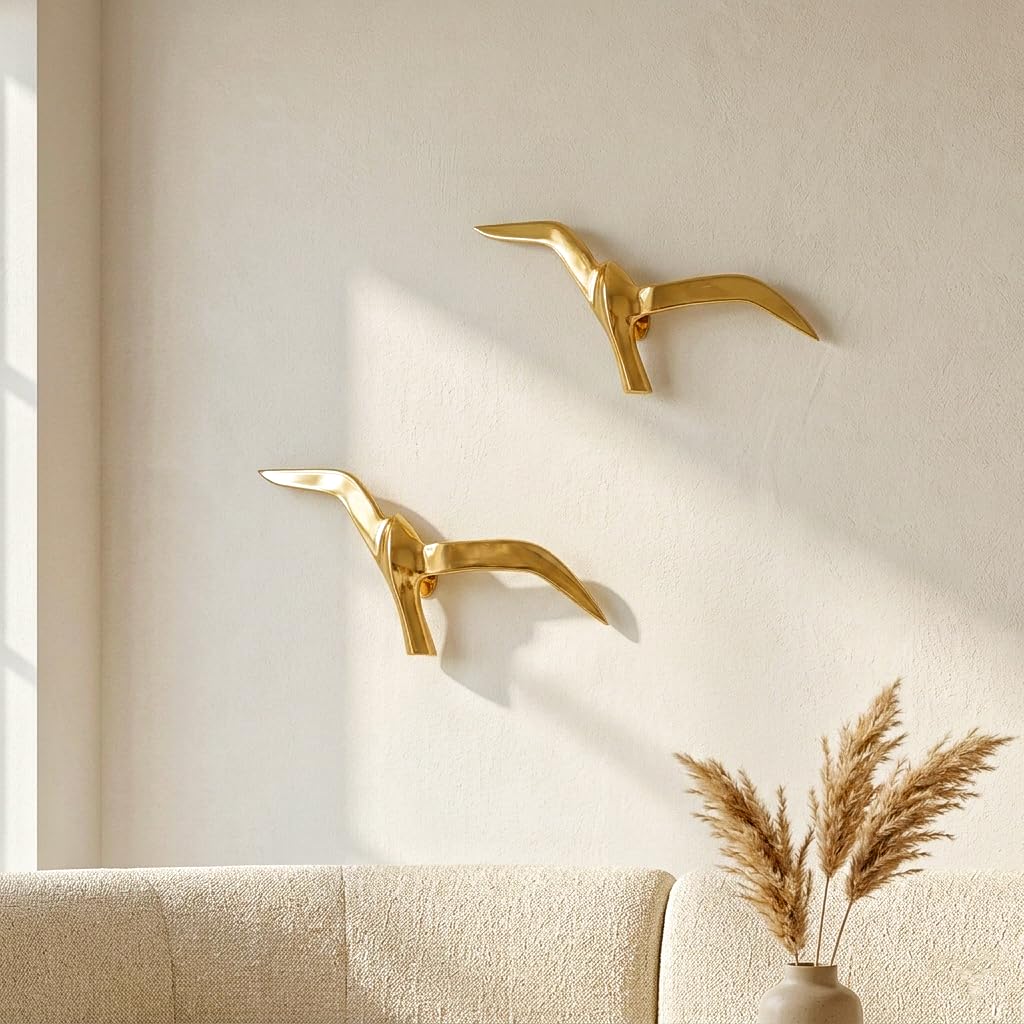 Asha Enchant Decor Brass Flying Birds Wall Hanging Showpiece, Set of 2, Golden, 15x16 cm Size, Wall Decor, Bedroom & Office Use, Polished Finish, 120 gm Weight-image-45