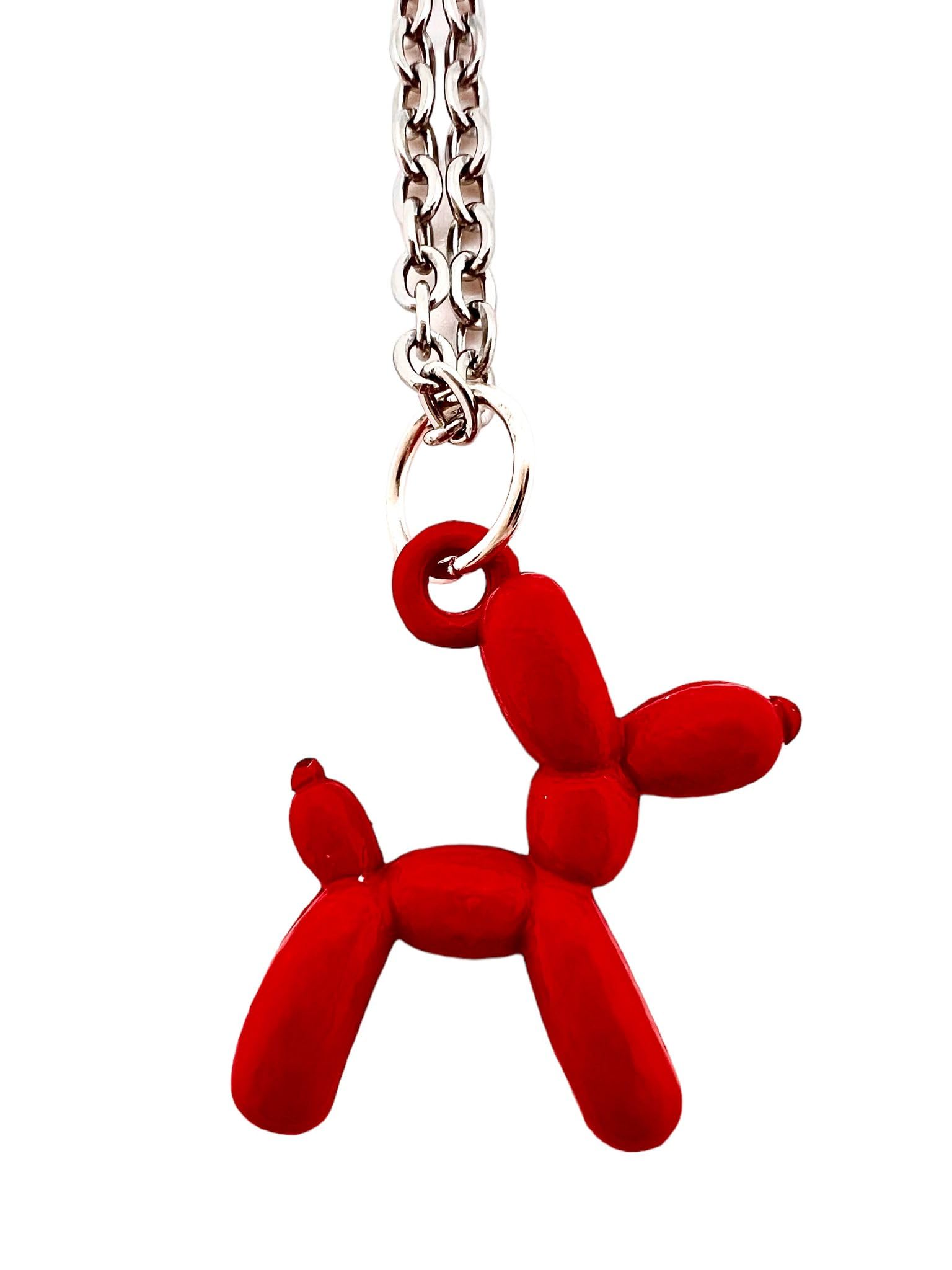 Generico Ciondolo Cane Palloncino Hip Hop Color Silver Catena Acciaio Inox Portafortuna Simbolo di Protezione Fedeltà Amicizia Accessori Auto Idea Regalo
