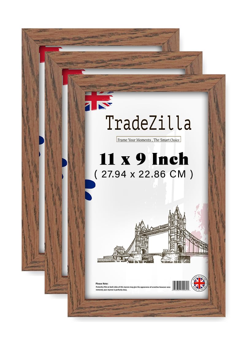 TradeZilla pack of 3 MDF Poster Frame (27.94 x 22.86 CM) Picture Frame for Wall Gallery & Portrait Display, Elegant MDF Wood Texture for Certificates, Prints & Décor [ Dark Oak ]