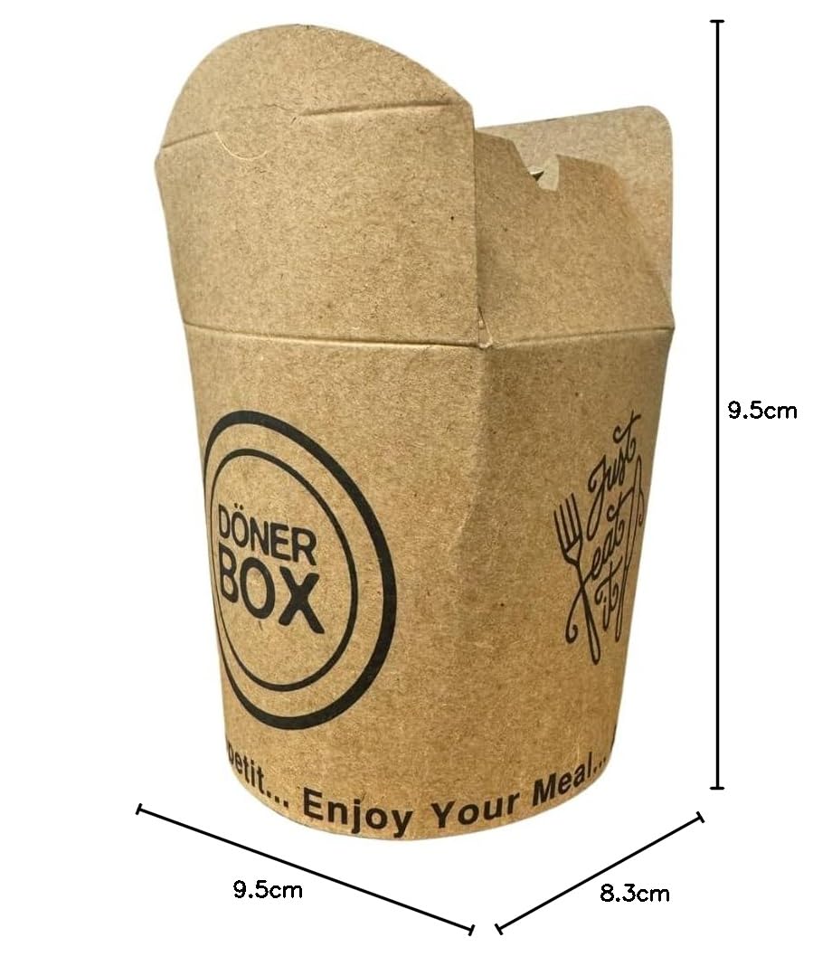 Caja para llevar döner kebab, para kebab, pasta y más, 750 ml (25,4 oz), Variantes Clásico Rojo y Natural Elegante, Resistente a la grasa y estable, Caja plegable, Caja de cartón, Caja