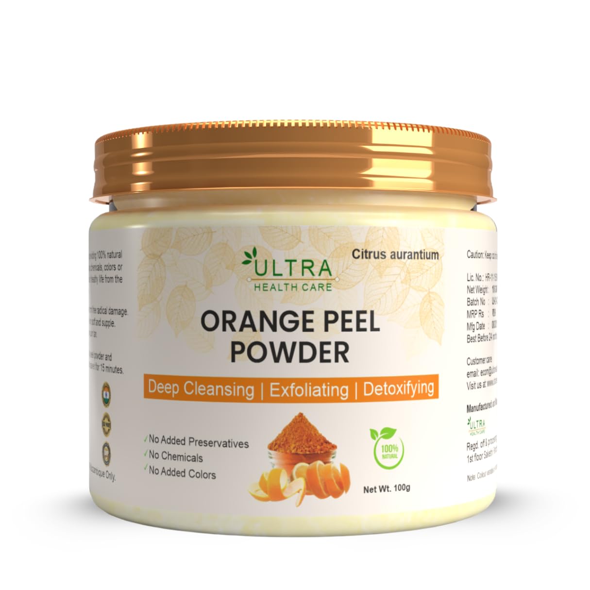 Orange Peel Powder Face Pack, Face mask | For Oil Control, Tan Removal, Acne & Pimples, Glowing Skin, Scars, Boosten Collagen with Vitamin C -100 gm