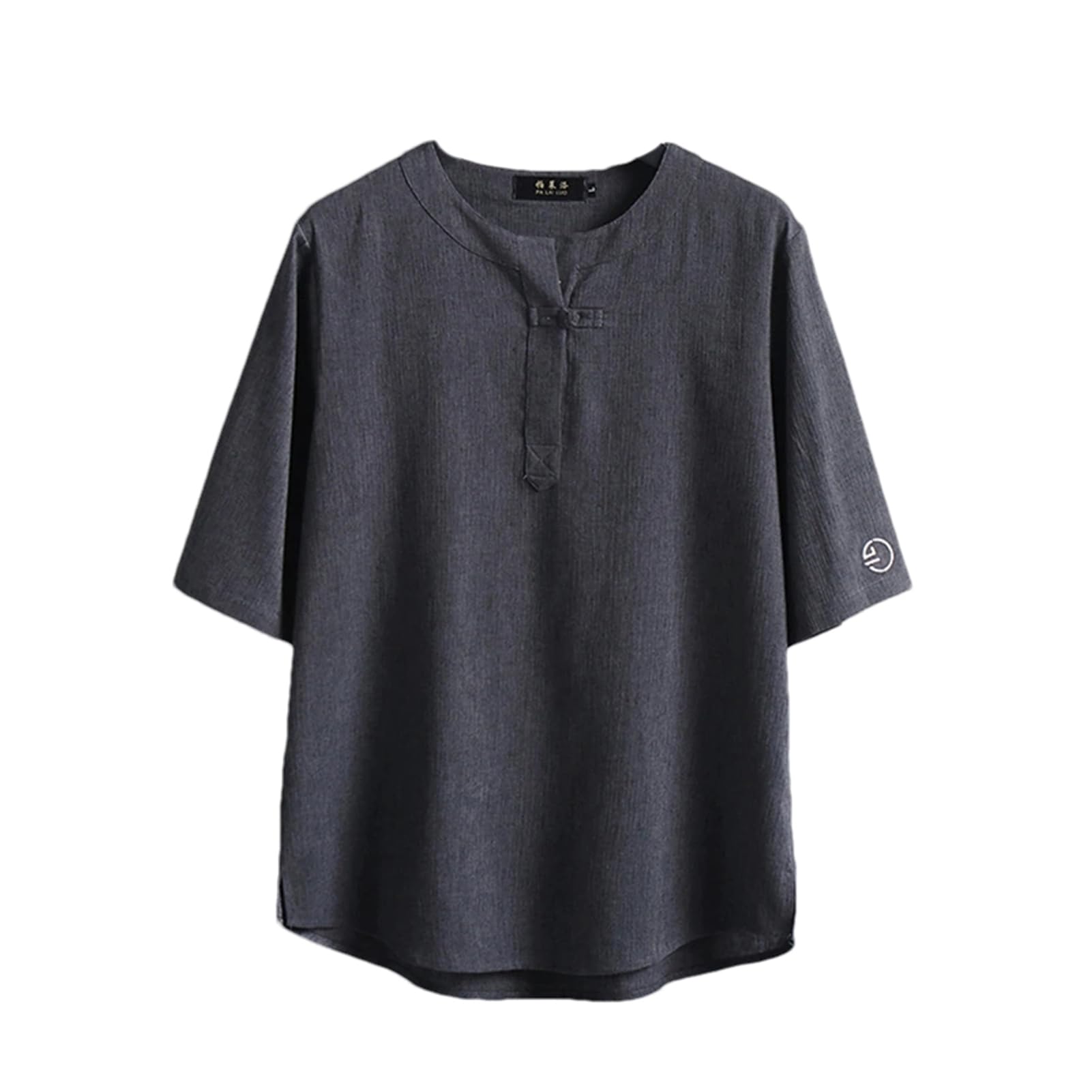 Maglietta da uomo estiva in lino T-shirt a maniche corte in stile tradizionale cinese tinta unita T-shirt da uomo