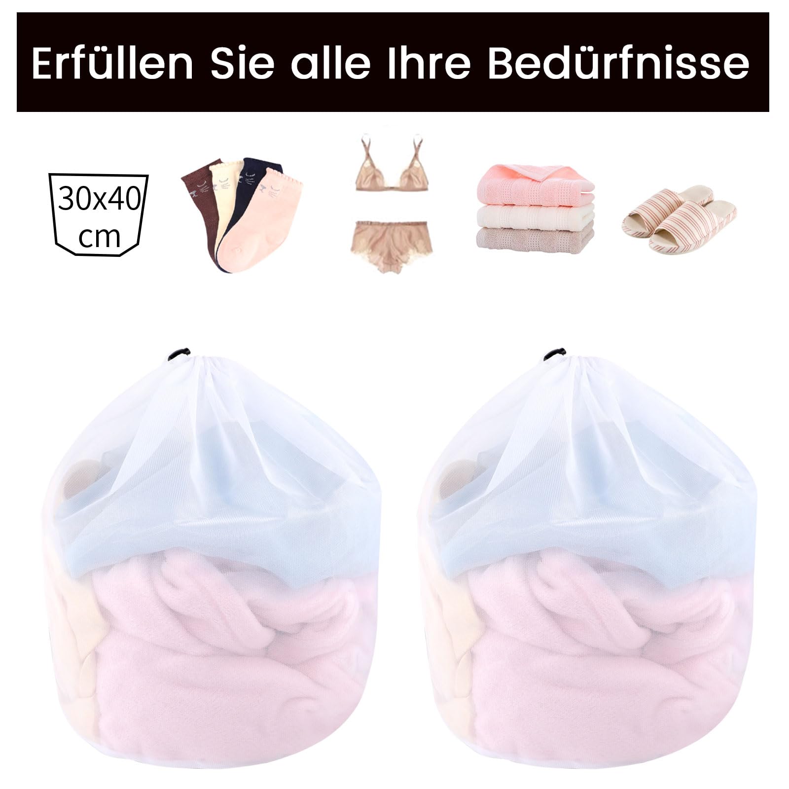 4 Pezzi Sacchetto Lavatrice, 40 x 30cm Biancheria Retina con Coulisse Sacchetti Rete Salvabucato Riutilizzabile Vestito Borsa Lavanderia Proteggi Reggiseno per Camicetta Reggiseno Calzini Intima